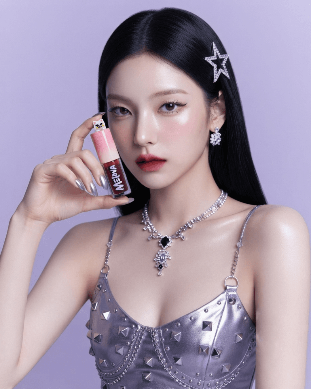 Model wearing Melova Soft Maple lip tint
